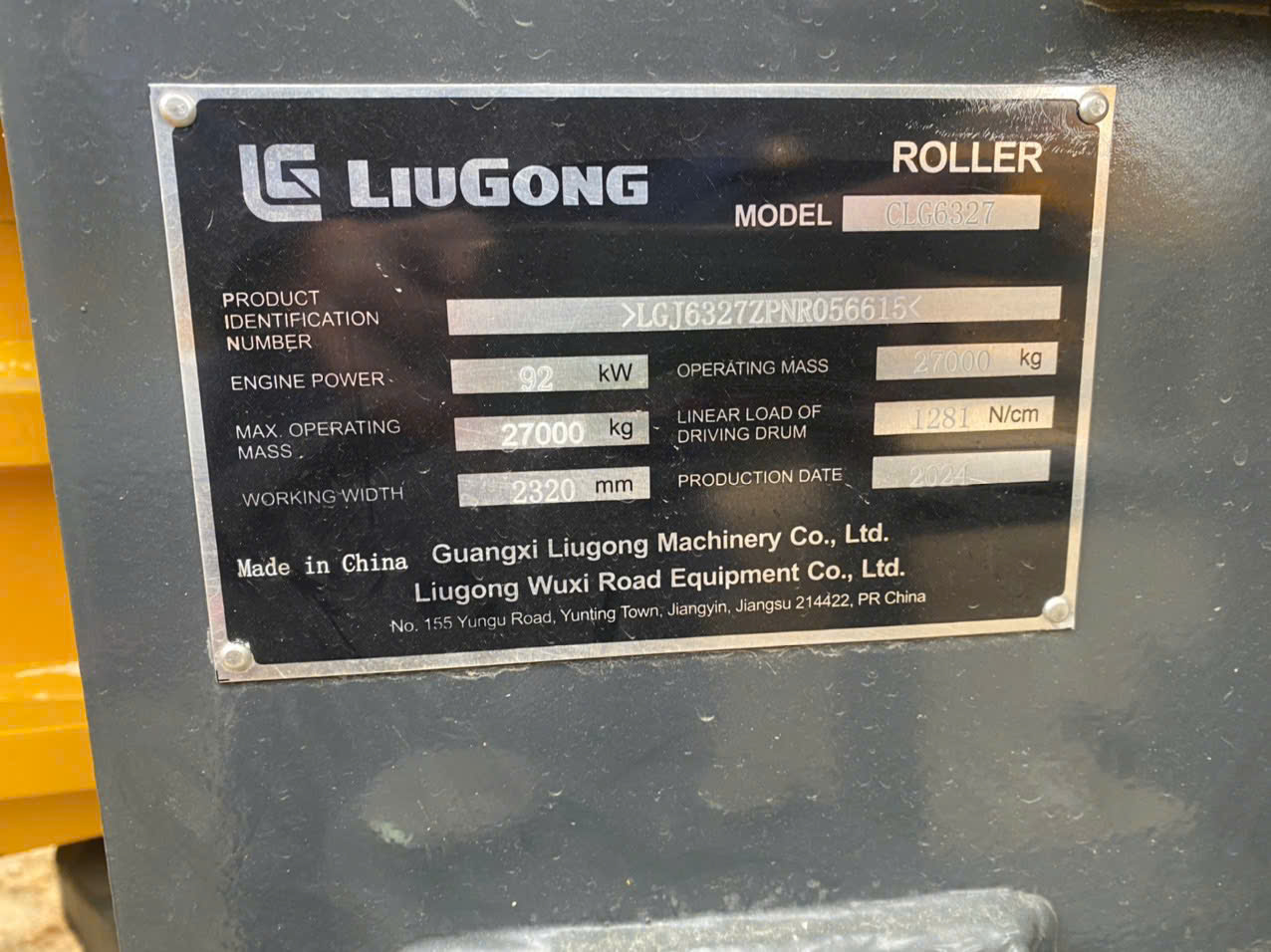 MÁY LU TĨNH 3 BÁNH THÉP LIUGONG CLG6327